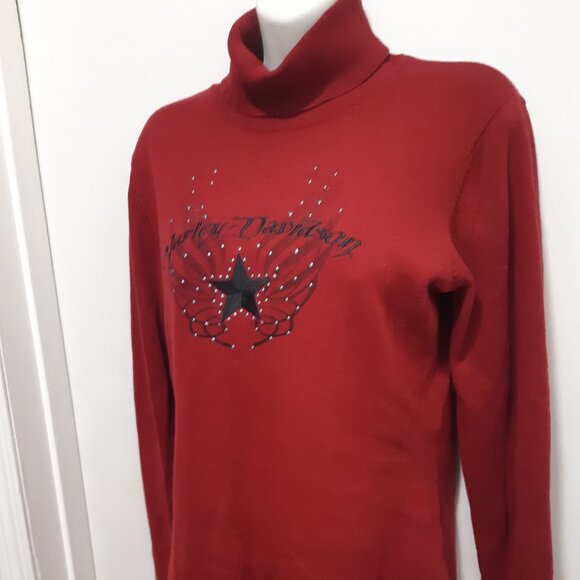 Harley Davidson turtle-neck deep red sweater Size M - Picture 2 of 9